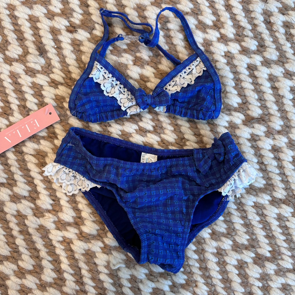Little girls blue gingham print bikini